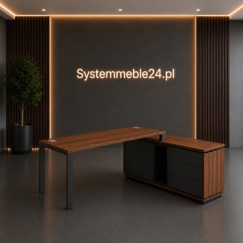 Biurko gabinetowe z kontenerem podporowym 180/154 cm – Creator, stelaż U, nowoczesne meble gabinetowe | Systemmeble24.pl
