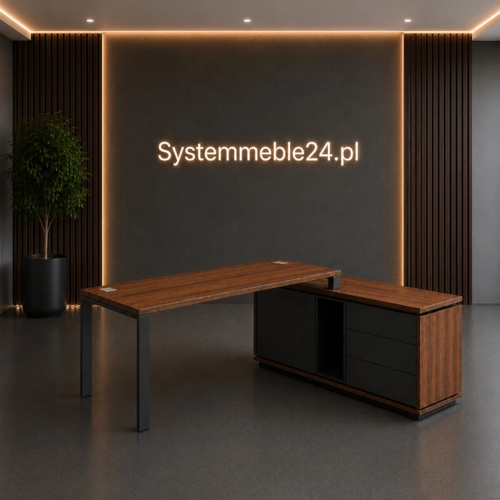 Biurko gabinetowe z kontenerem podporowym 180/154 cm – Creator, stelaż U, nowoczesne meble gabinetowe | Systemmeble24.pl
