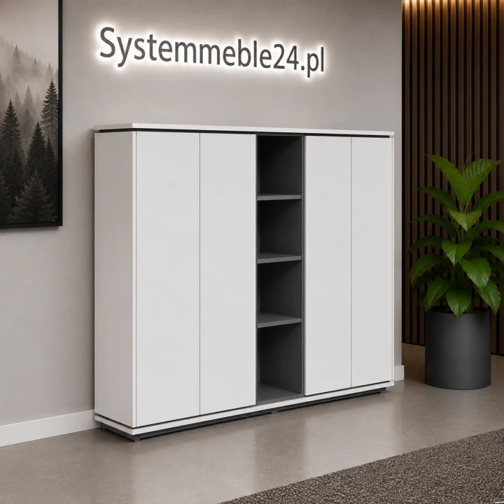 Komoda gabinetowa 202/45/151 cm Creator – nowoczesna komoda biurowa z półkami i frontami | Systemmeble24.pl