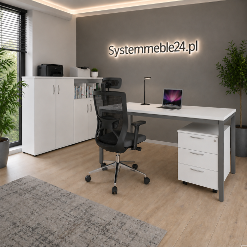 Meble biurowe z biurkiem, kontenerem i szafami do nowoczesnego biura | Systemmeble24.pl