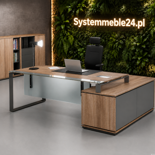 Nowoczesne meble gabinetowe Creator z biurkiem, szafką podporową i komodą – wyposażenie gabinetów firmowych