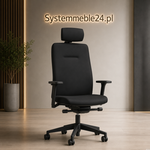 Fotel biurowy NEXT PLUS czarny z zagłówkiem i regulowanymi podłokietnikami – fotel ergonomiczny do biura