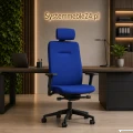 Fotel ergonomiczny NEXT PLUS niebieski z zagłówkiem – regulowany fotel biurowy do wielogodzinnej pracy