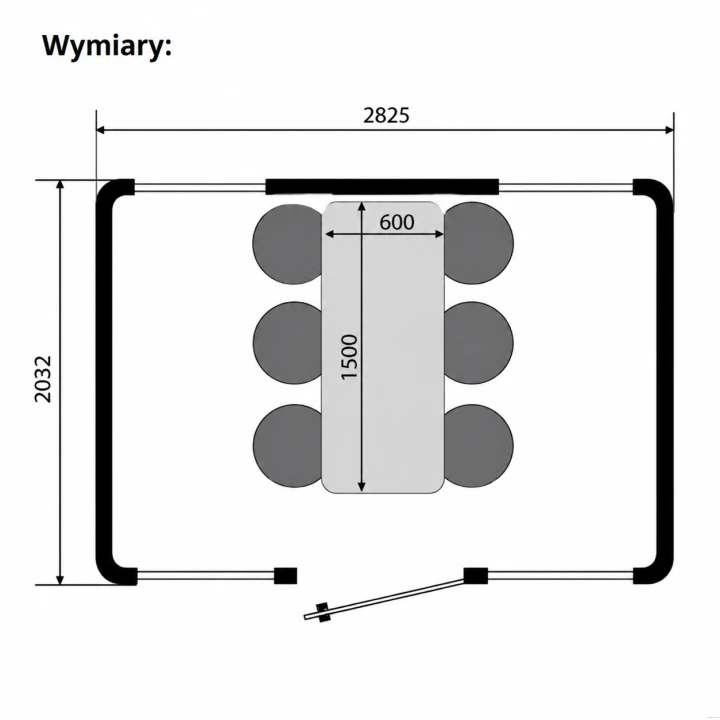 udka akustyczna 6-osobowa – wymiary techniczne Systemmeble24.pl