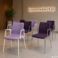 Krzesła konferencyjne NEST z podłokietnikami – jasnofioletowa i ciemnofioletowa tapicerka, sala spotkań