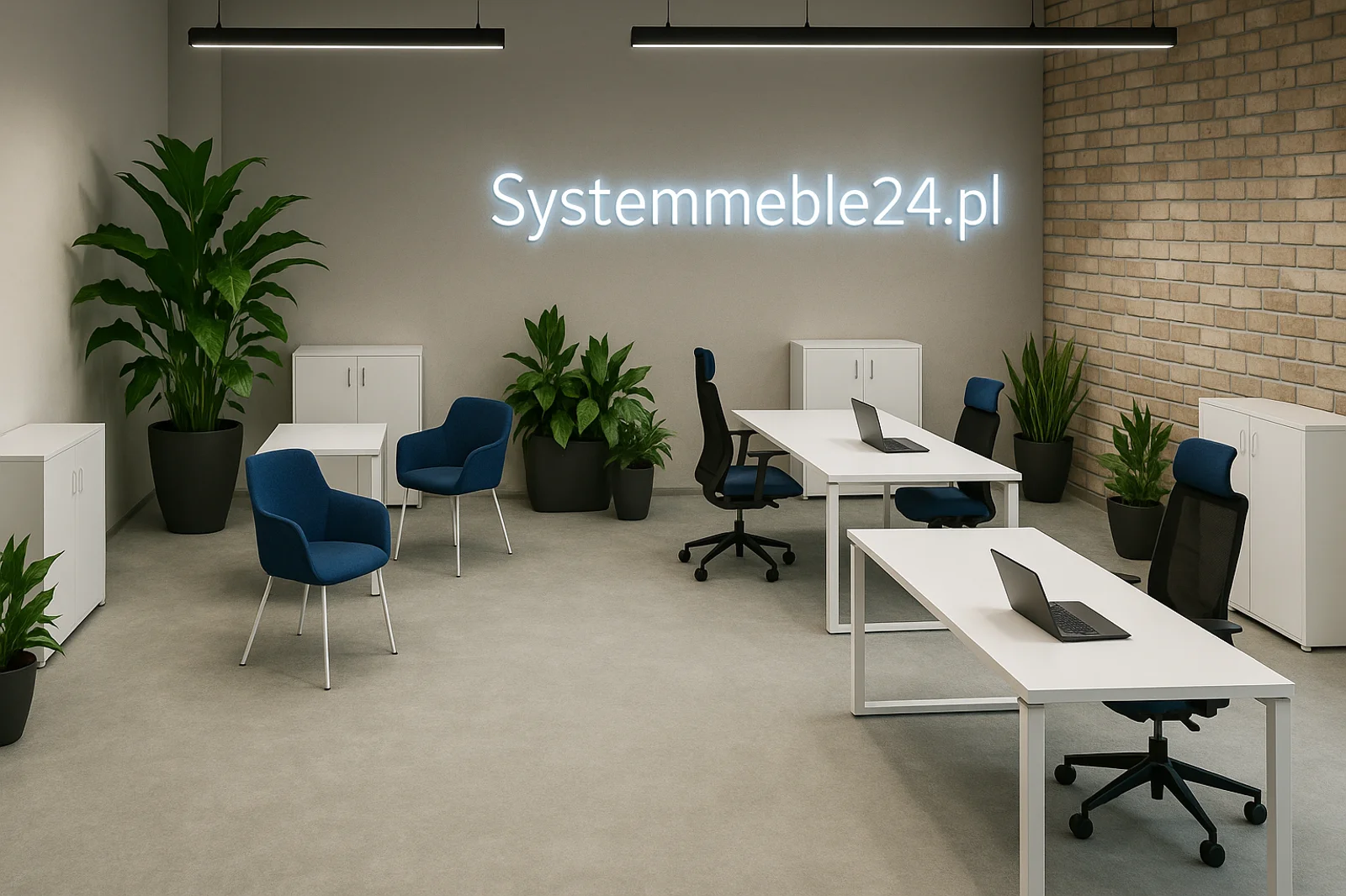 Wizualizacja nowoczesnego biura z meblami na metalowym stelażu – Systemmeble24.pl