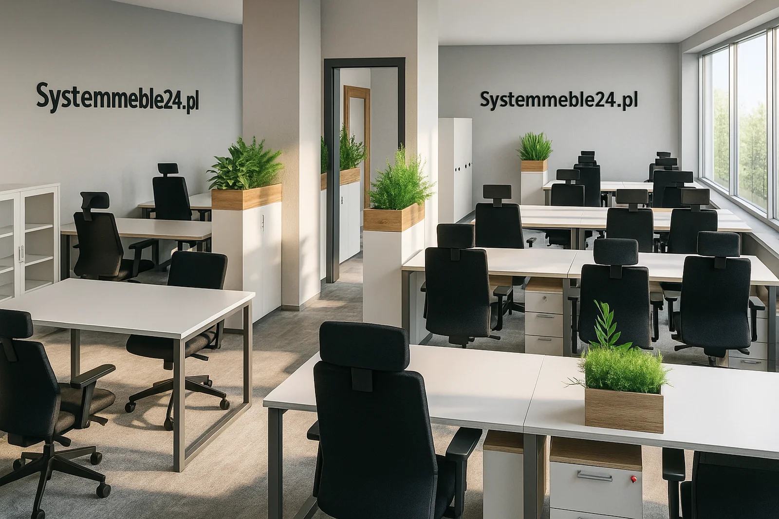 Wizualizacja biura open space z wieloma stanowiskami pracy – Systemmeble24.pl